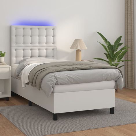 Cama box spring y colchón LED cuero sintético 90x190 cm