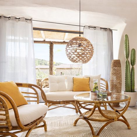 Les Tendances – Lampadaire trépied en métal et papier tressé – Hauteur 118 cm – Design bohème pour intérieur chaleureux – Douille E27