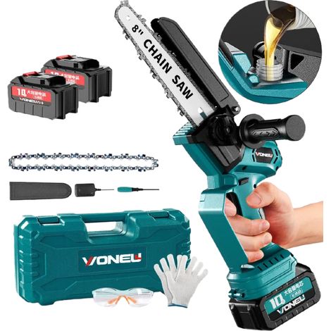 Mini tronçonneuse à batterie 21V – Elagueuse batterie compacte, tronçonneuse élagueuse électrique pour jardin & DIY (2 batteries, 1 chargeur) (1/4)