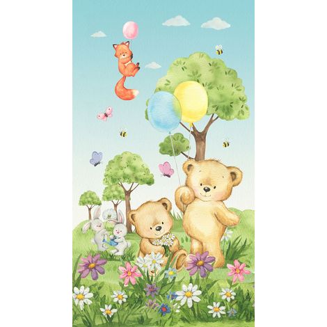 papier peint panoramique forêt avec des animaux de la forêt vert et bleu  - Sanders & Sanders (1/4)