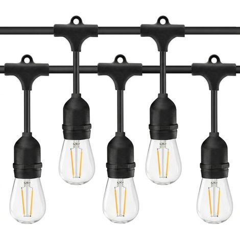 Guirlande lumineuse décorative à LED pour extérieur, de 10 mètres de long, avec 10 douilles IP44 adaptée aux jardins, patios, pergolas, bars, restaurants et événements en plein air couleur noire. (1/5)