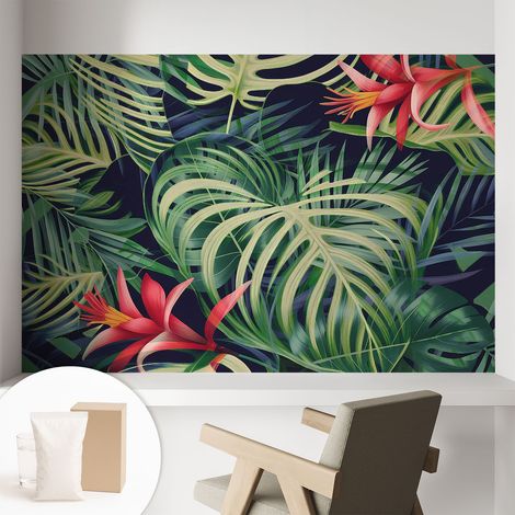 Papier peint intissé décoratif pour chambre et salon Design moderne à poser facilement - Colle incluse gratuite Plantes exotiques 104x70 cm (1/5)