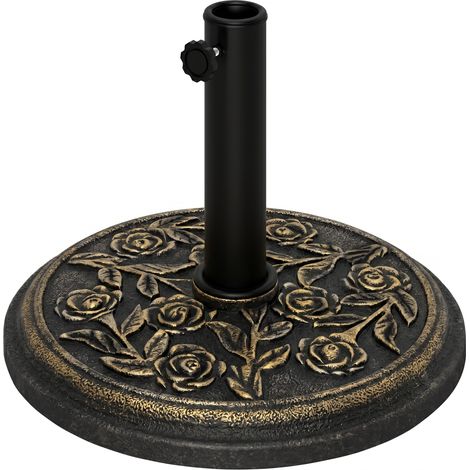 Pied de parasol rond 9 kg support résine motif roses pour terrasse piscine 45 5 x 31 cm bronze (1/5)