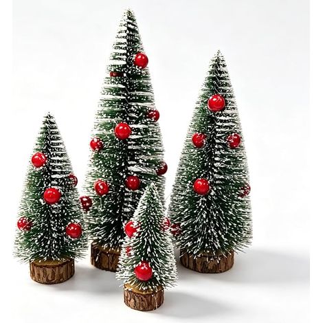 4 Pièces Mini Sapin de Noel Baies Rouges, Petit Sapin de Noël Artificiels (1/5)