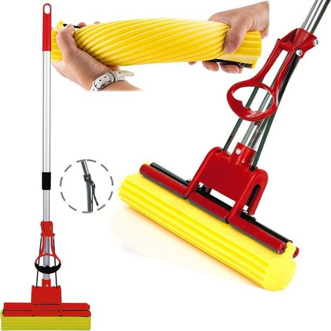 TRADE SHOP - Pva Mocio Mop Scopa Assorbente Con Manico Telescopico Lava Strizza Asciuga -