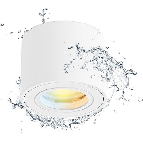 Spot en Saillie Blanc Dimmable IP44, Plafonnier Salle de bain 5W 3CCT 3000K/ 4000K/ 6500K Modules LED, Spot LED en Saillie Plafond 230V Imperméable, Spots de Plafond Ø80x60mm aluminium (1/5)