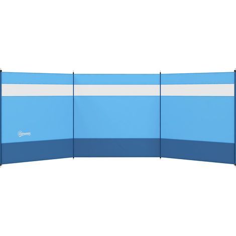 Paravent brise-vent de camping portable pliable avec sac de transport et poteaux en acier dim. 440 cm x 140 cm bleu (1/5)