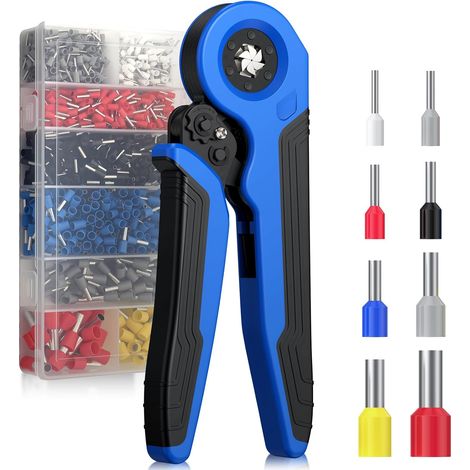 Cosses Electriques a Sertir Pince à Sertir Autoréglable à cliquet 0,5-10mm² Caisse à Outils avec 1200 Connecteurs de Ferrule d'extrémité de fil pour Réparation électrique et Sertissage Câbles (1/5)