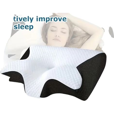 Coussin de Cou, Design Ergonomique, Confort en Mousse à Mémoire, NOIR BLANC (1/2)