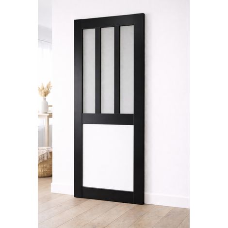 Puerta corredera de taller negra, con vidrio blanco, H204 x L73 cm, con conchas de GD MENUISERIES