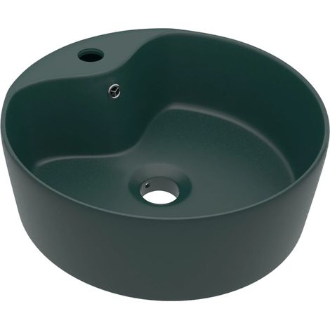 Lavabo di lusso con troppopieno da appoggio WC lavabo bagno stanza cosmetica casa 36 x 13 cm ceramica verde scuro opaco 020002778