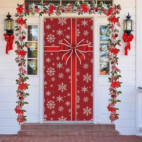 Bannière de Porte de Noël, Décoration Avec Grands Nœuds 3D et Flocon de Neige à Suspendre Pour Fête d'Hiver, Nouvel An, Intérieur et Extérieur (1/5)