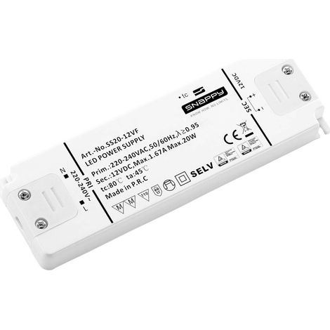 Dehner Elektronik SS 20-12VF Trasformatore per LED Tensione costante 20 W 1.67 A 12 V/DC adatto per mobili, Protezione