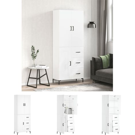 Highboard,Sideboard,Kommode fuer Wohnzimmer, Küche Weiß 69,5x34x180 cm Holzwerkstoff XUBT27638 BonneVie (1/5)