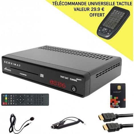 OFFRE: SERVIMAT RÉCEPTEUR SATELLITE HD + CARTE TNTSAT V6 + CÂBLE HDMI + CÂBLE 12V + DÉPORT IR + TÉLÉCOMMANDE UNIVERSELLE TACTILE