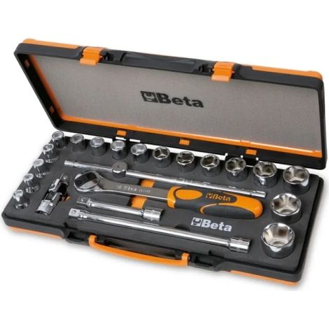 Beta – Coffret cliquet et douilles 1/2' – 22 pièces – Douilles hexagonales de 10 à 32 mm – Rallonges 125 et 255 mm – Boîtier en tôle - BETA 920 A (1/2)