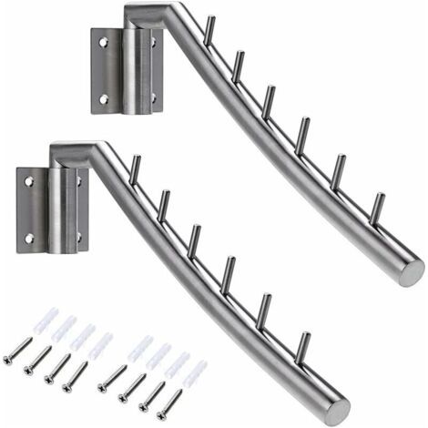 Ahlsen – Patère inox mural pivotante 180° – Charge max 30kg – 6 tiges pour organiser vêtements et accessoires – Idéal pour dressing et buanderie (1/5)
