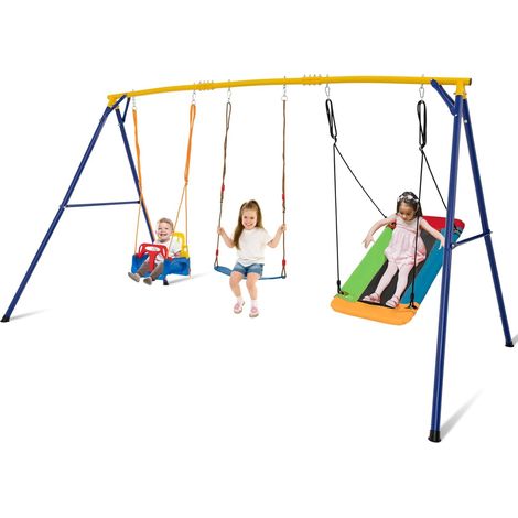 COSTWAY Set di Altalene da Interno e da Esterno, 3 in 1 Altalena da Giardino per Bambini, Corde Regolabili, per Giardino e Parco, Portata 300 kg