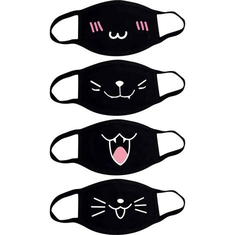Lot de 4 masques faciaux à motifs anime - Masques buccaux mignons et réutilisables - Noirs à motifs - 4 pièces (1/3)