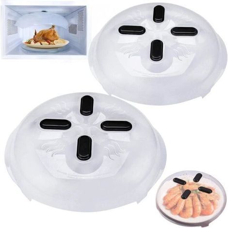 Couvercle Micro-Ondes - 30 x 30 x 8 cm - Plastique Transparent - 2 Pièces avec Aimant (1/4)