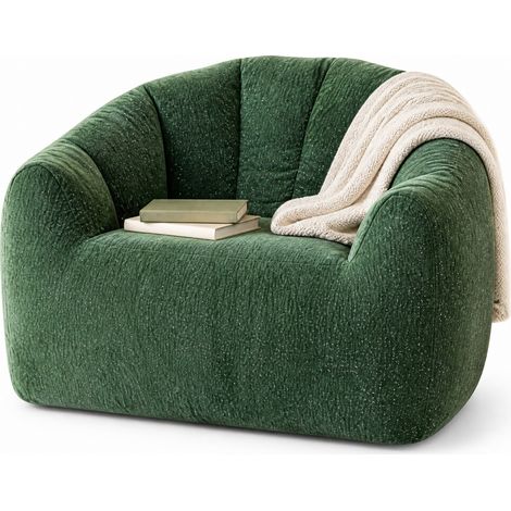 Poltrona puff rotonda ergonomica in flanella verde 99 x 86,3 x 64,7 cm HOMVRA (1/5)