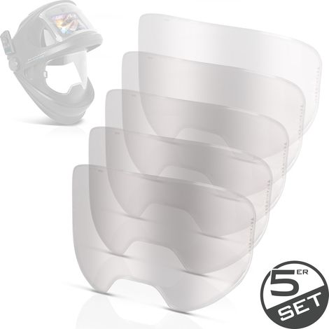 STAHLWERK Lenti interne per casco da saldatura MASTER – Set da 5 lenti di ricambio trasparenti in policarbonato, 210 x 120 mm, protezione per occhi e viso secondo la norma EN ISO 16321, DPI, levigatur (1/5)