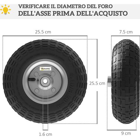 Ensemble de 2 roues de chariot, diamètre 25,5 cm x hauteur 7,5 cm, capacité de charge de 80 kg, rainurées, construction en caoutchouc et acier, noires. (1/5)