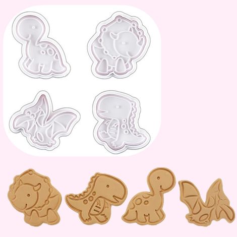 4 moules à pâtisserie en forme de dinosaure, résistants à la chaleur, pour gâteaux, biscuits, chocolats et bonbons, faciles à démouler et sûrs à réaliser. (1/5)
