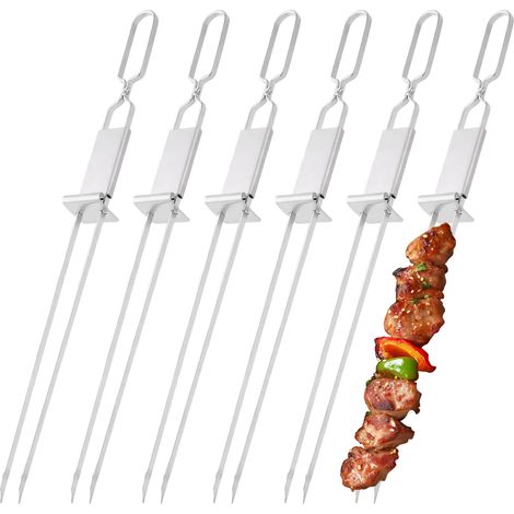 6 Grille de barbecue, acier inoxydable, double lame 5mm, épaisseur 2mm, poignée bois, cuisson viande légume (1/5)