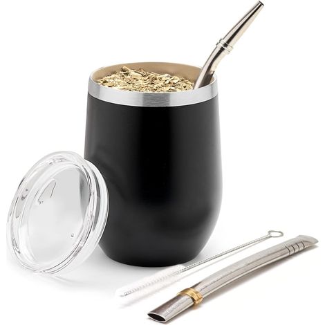 1 Kit Calebasse Maté,Acier Inoxydable 18/8,Double Paroi,2 Bombillas,Brosse Nettoyage,Maison Voyage (1/5)