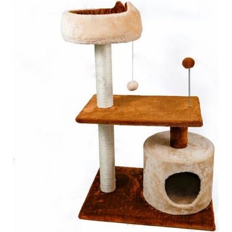Trade Shop - H-förmiger Katzenkratzbaum, 56 x 41 x H. 87 cm, widerstandsfähiges, stabiles Plüschgewebe - (1/4)