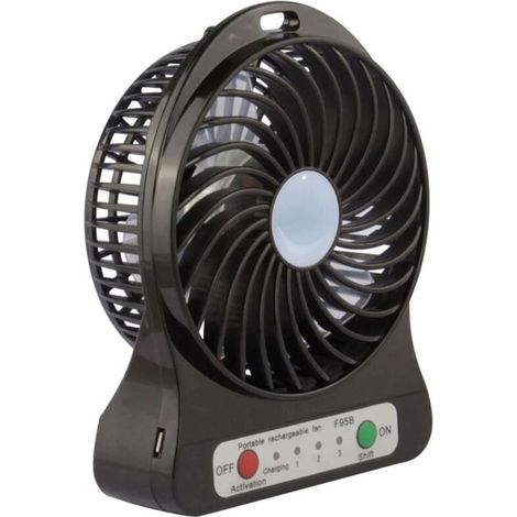Ventilateur USB portable alimenté par batterie avec lampe torche, silencieux puissant rechargeable, peut recharger téléphone, noir (1/5)