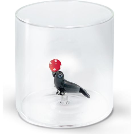 Bicchiere in vetro borosilicato D 8 x 8 cm 250 ml Decoro Foca Trasparente WD LIFESYLE