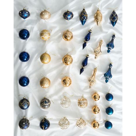 Weihnachtskugel 35er Set ICEDROP Glas Blau / Gold