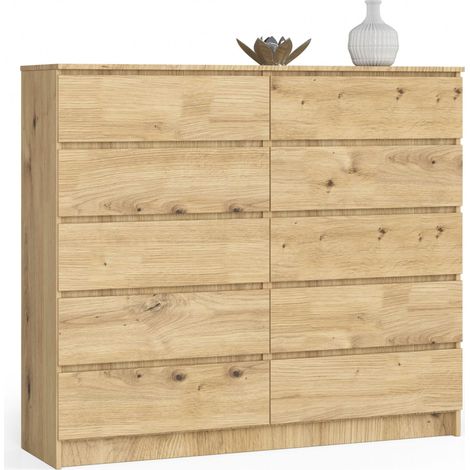 Cómoda AKORD K140 Roble Artisan 138 cm 10 cajones frente en color Roble Artisan 138x40x121 cm