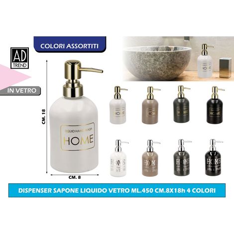 Dispenser Sapone in Vetro da Bagno 450 ml 8 x 18 cm 2 Decori 4 Colori
