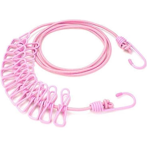 RoseÉtendoir à linge portable de voyage avec 12 pinces (1,8 m), corde à linge élastique coupe-vent pour le camping, l'hôtel et la maison