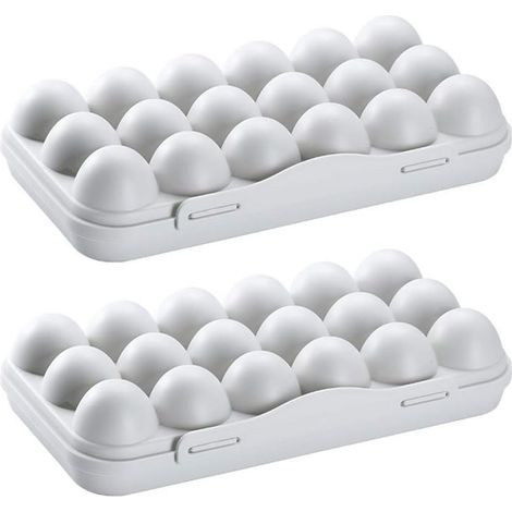 Lot de 2 supports à œufs pour réfrigérateur, en plastique, avec couvercle, 18 compartiments, rose (1/3)