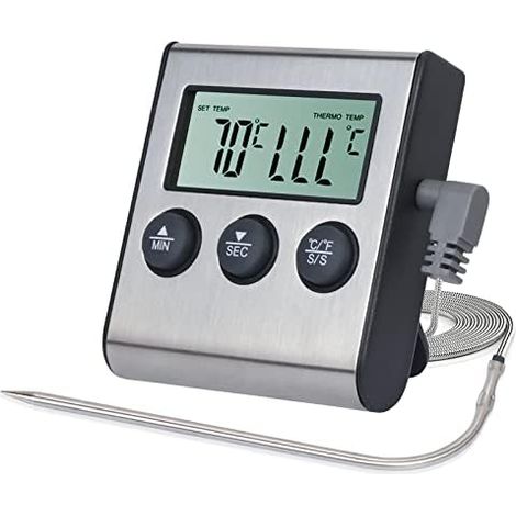 LED-Digitalthermometer mit Sonde, digitales Thermometer, Lebensmittelthermometer mit Timerfunktion, Koch- und Grillthermometer für BBQ, Backofen, 【Batterie nicht im Lieferumfang enthalten】 (1/4)