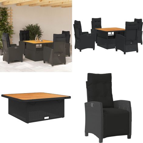5-tlg. Garten-Essgruppe mit Kissen Schwarz Poly Rattan - Gartentisch - Sitzkissen (1/5)
