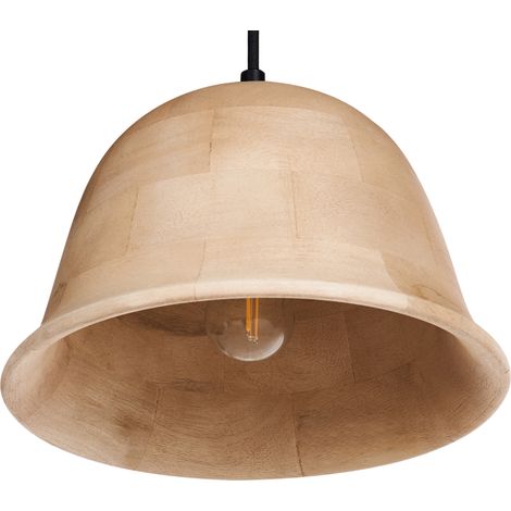 Lámpara colgante boho moderna forma redonda madera de mango marrón claro Goika