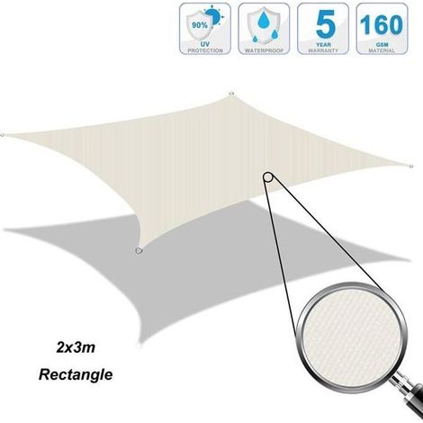 Voile d'ombrage Cool Area - Rectangulaire 2x3m - Imperméable et résistant - Protection anti-UV - Crème (1/4)