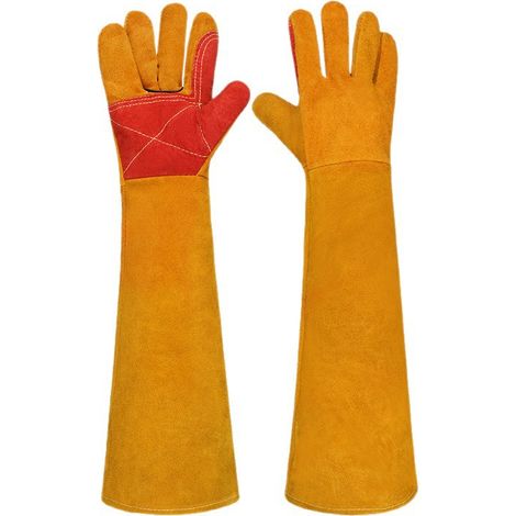 Gants de Protection 60 cm - Anti-Morsures Animaux - Cuir Pleine Fleur - Résistants - Soudage - Doublure Polaire Épaissie - Taille Unique (1/5)