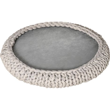 Panier rond pour chien et chat avec bords surélevés et coussin, matelas rembourré effet velours, Ø 93 x 15 cm, gris