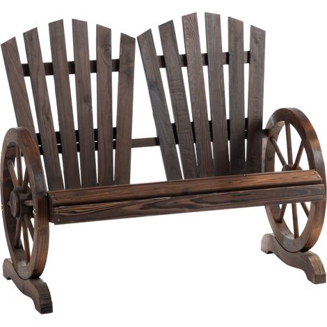 Banc de jardin en bois massif rustique avec accoudoir, 2 places, brun foncé, 108 x 66 x 95 cm (1/5)