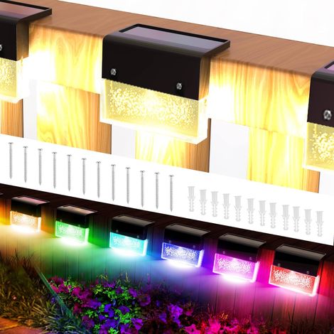 Lot de 6 Pièces Lampe Solaire pour Jardin Extérieur, Lampes de Clôture Solaire Étanches avec 2 Modes (RVB/Blanc Chaud) Éclairage Mural D'Extérieur pour Chemins Cour Terrasse Escaliers Marches (1/5)