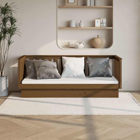Sofá cama de madera maciza de pino marrón miel 75x190 cm (1/5)