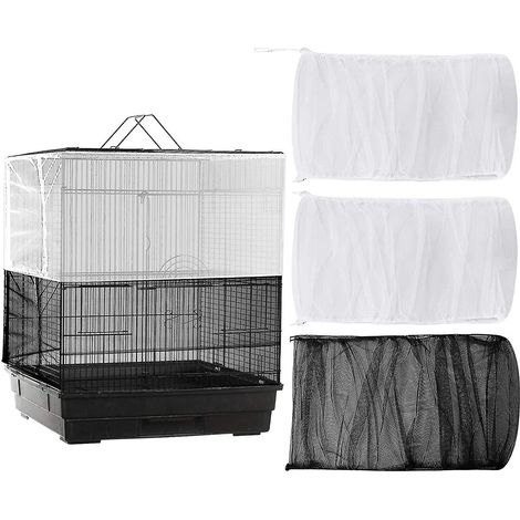 Lot de 3 grandes housses de cage à oiseaux réglables, attrape-plumes et graines, filet universel en nylon. (1/5)