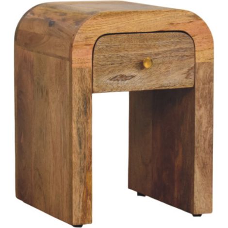 Table de nuit Mini Darcy en bois massif façon chêne, bords arrondis, 1 tiroir, brun
