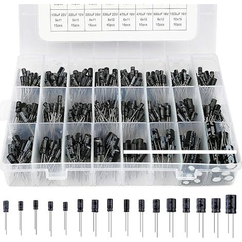 500pcs 0.1uF à 1000uF en aluminium condensateurs électrolytiques avec boîte de stockage 10V 16V 25V 50V (1/4)